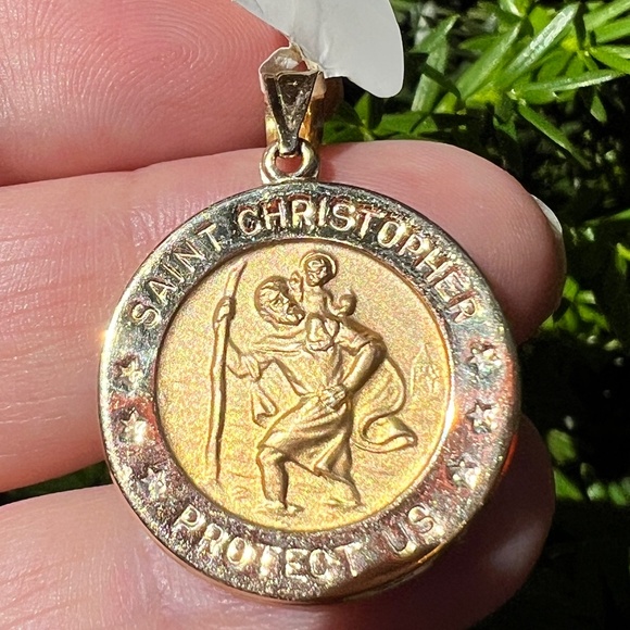 SOLID 14K YELLOW GOLD LARGE SAINT CHRISTOPHER PENDANT NECKLACE CHARM BNWT